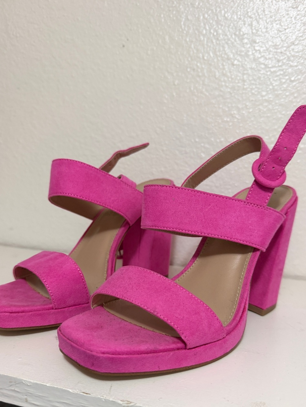 Madden Girl Pink Suede Block Heel Sandals